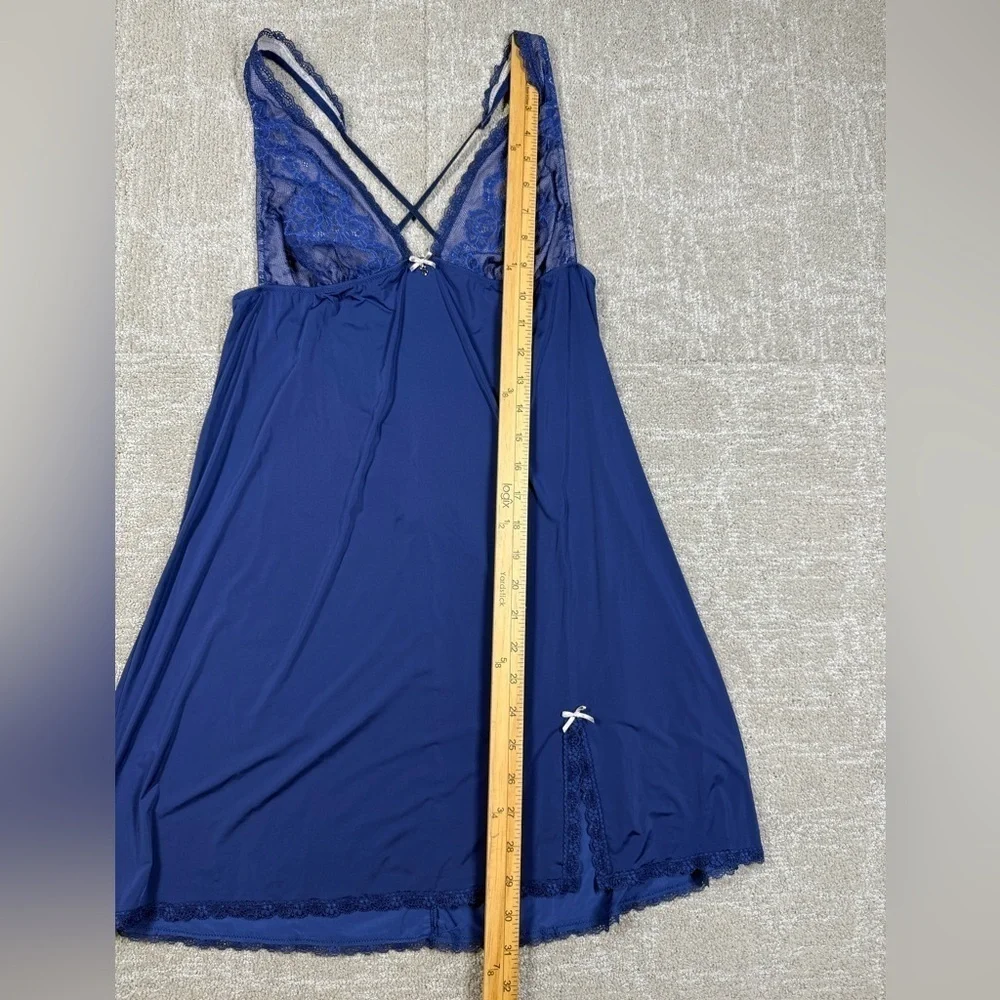 Victoria Secret Blue Satin lingerie Lacey Strapy Sleep Dress Blue V-Neck Size M